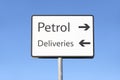 Petrol delivery exit direction arrow sign