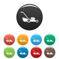 Petrol grass cut machine icons set color Royalty Free Stock Photo