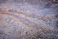 Petrol Oil Pollution Rainbow Gasoline Leak on Pavement Royalty Free Stock Photo