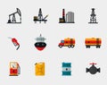 Petrol production, oil refining and petroleum transportation flat icons