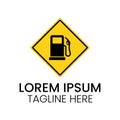 Simple yellow diamond warning sign featuring a black gas pump icon and placeholder text Royalty Free Stock Photo