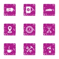 Petrol route icons set, grunge style