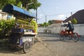 Petrol stall and cyclo taxi in solo city indonesia