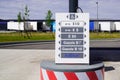 Petrol Station label sign panel text with the European Union fuel labeling e10 e5 e85 b7 b10 adblue sp95 sp 98 Royalty Free Stock Photo