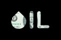 Petroleum. Black oil drop sign on a two dollar bill black background concept