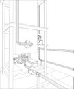 Petroleum gas heating furnace. Tracing illustration of 3d