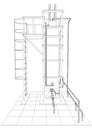 Petroleum gas heating furnace. Tracing illustration of 3d