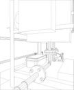 Petroleum gas heating furnace. Tracing illustration of 3d