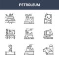 9 petroleum icons pack. trendy petroleum icons on white background. thin outline line icons such as biogas, oil, power plant .