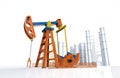 Petroleum industry concept with crude oil pump and oil refinery