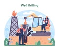 Petroleum industry concept. Well drilling, pumpjack platform extracting