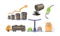 Petroleum industry icons set, oil production and transportation, gas station vector Illustration on a white background Royalty Free Stock Photo