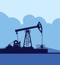 Petroleum industry, oil pump jack or petrol pumpjack, refinery plant, silhouette of pumpjack, oil well. template for web