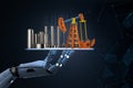 Petroleum industry technology concept with robot arm and oil refinery