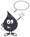 Petroleum Or Oil Drop Cartoon Character Waving With Speech Bubble