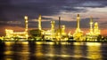 Petroleum oil refinery factory over sunrise Royalty Free Stock Photo