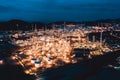 Petroleum oil refinery in industrial estate at twilight. Fuel and power generation, petrochemical factory industry concept Royalty Free Stock Photo