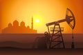 Petroleum pumpjack and mosque vector illustration. Oil well