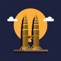 Petronas tower malaysia landmark building in sunset concept in cartoon illustration vector