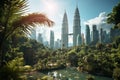 Petronas Towers with Skyscraper and Tropical Nature View in Malaysia at Bright Day