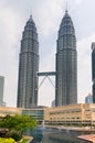 Petronas Towers and Symphony lake in Kuala Lumpur