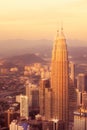 The Petronas Twin Towers and surrounding area at sunset