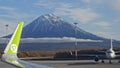 Petropavlovsk-Kamchatskiy, Russia, September 20, 2020 Contemporary aircraft and scenic nature passengers airplanes