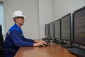 Petropavlovsk, Kazakhstan - 05.26.2015 : Workers monitor the indicators of the sensors in the control room of the power plant Royalty Free Stock Photo