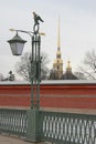 Petropavlovsky cathedral and street lamp Royalty Free Stock Photo