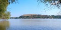 Petrovaradin fortress home of exit music festival in Novi Sad, viewed from the Danube river Royalty Free Stock Photo