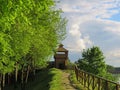 Path to reconstruction of a wooden fortification Royalty Free Stock Photo