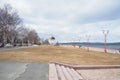 Petrozavodsk, Karelia, Russia, April 18, 2024 decorative structure of the Petrovskaya Rotunda gazebo in the style of