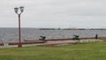 Petrozavodsk, Karelia, Russia, embankment with old cannons on the shore of Lake Onega.