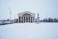 Petrozavodsk, Karelia, Russia, January 10, 2024: historical city center, Kirov Square, monument to Kirov, Musical