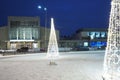 Petrozavodsk, Karelia, Russia, January 5, 2023. New Year's city fuss. Garlands - Christmas trees and lighting