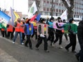 Petrozavodsk, Republic of Karelia / Russia - November 9, 2019: festive demonstration in the streets on a cold winter day. Youth