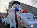 Petrozavodsk, Republic of Karelia / Russia - November 9, 2019: festive procession on the streets on a cold winter day. A large