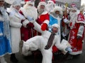 Petrozavodsk, Republic of Karelia / Russia - November 9, 2019: people in suits of Santa Claus, the Snow Maiden and the polar bear