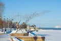 Sculpture `Fishermen` on the embankment of Onega lake