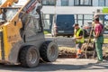 Unloading concrete curbs. the installation of new curbs