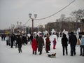 Petrozavodsk / Russia - November 18, 2019: festive celebrations in frosty weather. In the northern city there is a festival of