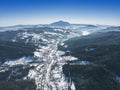 Petru Voda village and Ceahlau mountain in Romania, winter