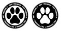 Pets allowed sign. Black and white paw symbol in circle with pet Royalty Free Stock Photo