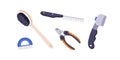 Pets brushes, combs, hair remover, cleaning tools, cutting clipper set. Claw and fur care, hygiene accessories, grooming