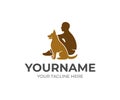 Pets care, man and dog, logo design. Animal, pet shelter and clinic, vector design