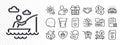 Pets care, Upload file and Lounger line icons for web app. Pictogram icon. Glare of light icons. Vector