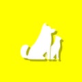 Pets, cat, dog white icon with shadow