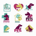 Pets clinic and shelter isolated icons dog and cat