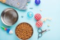 Pets and cute animals, pets, cute cats, food and accessories for cat`s life, Flat lay