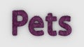 Pets - 3d word pink on white background. render of furry letters. pets fur. Pet shop, pet house, pet care emblem logo design